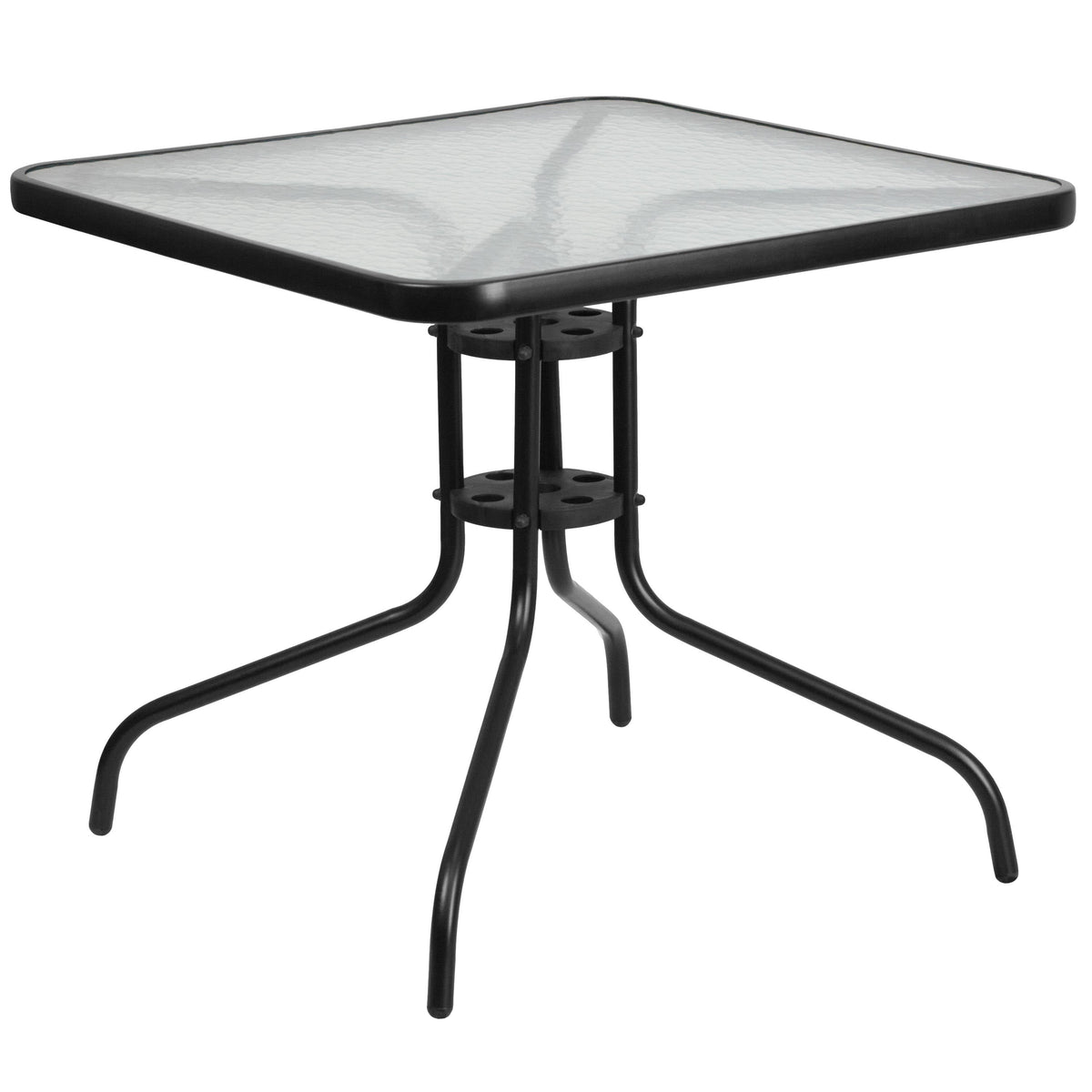 Flash Furniture TLH-073A2303C-BN-GG 5 Piece Patio Dining Set - 31.5" Square Glass Table, 4 Brown Flex Stack Chairs - View 7