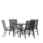Flash Furniture TLH-073A2303C-GG 5 Piece Patio Dining Set - 31.5" Square Glass Table, 4 Black Flex Stack Chairs - Main view
