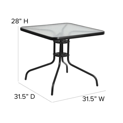Flash Furniture TLH-073A2303C-GG 5 Piece Patio Dining Set - 31.5" Square Glass Table, 4 Black Flex Stack Chairs - View 5