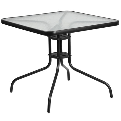 Flash Furniture TLH-073A2303C-GG 5 Piece Patio Dining Set - 31.5" Square Glass Table, 4 Black Flex Stack Chairs - View 7