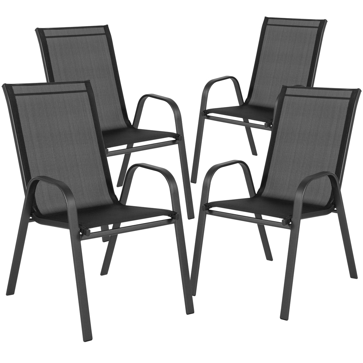 Flash Furniture TLH-073A2303C-GG 5 Piece Patio Dining Set - 31.5" Square Glass Table, 4 Black Flex Stack Chairs - View 8
