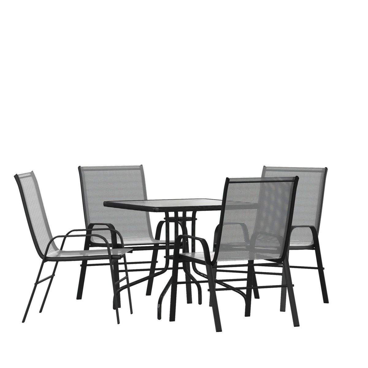 Flash Furniture TLH-073A2303C-GY-GG 5 Piece Patio Dining Set - 31.5" Square Glass Table, 4 Gray Flex Stack Chairs - Main view