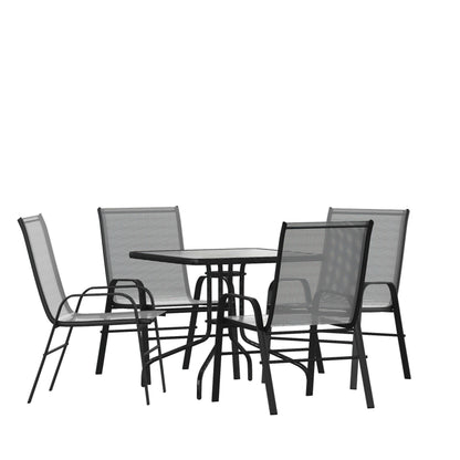 Flash Furniture TLH-073A2303C-GY-GG 5 Piece Patio Dining Set - 31.5" Square Glass Table, 4 Gray Flex Stack Chairs - Main view