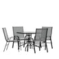 Flash Furniture TLH-073A2303C-GY-GG 5 Piece Patio Dining Set - 31.5" Square Glass Table, 4 Gray Flex Stack Chairs - Main view