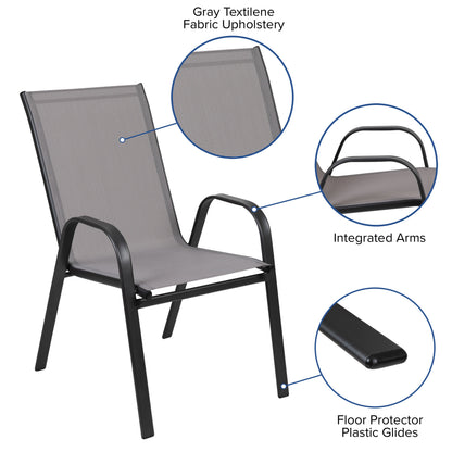 Flash Furniture TLH-073A2303C-GY-GG 5 Piece Patio Dining Set - 31.5" Square Glass Table, 4 Gray Flex Stack Chairs - View 4