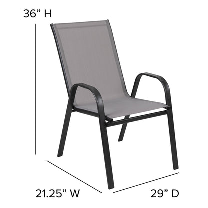 Flash Furniture TLH-073A2303C-GY-GG 5 Piece Patio Dining Set - 31.5" Square Glass Table, 4 Gray Flex Stack Chairs - View 6