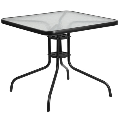 Flash Furniture TLH-073A2303C-GY-GG 5 Piece Patio Dining Set - 31.5" Square Glass Table, 4 Gray Flex Stack Chairs - View 7