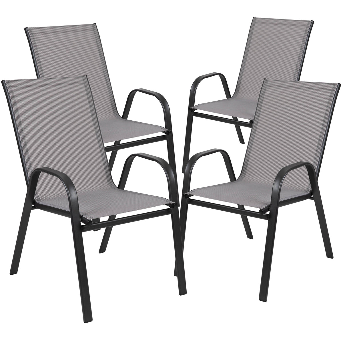 Flash Furniture TLH-073A2303C-GY-GG 5 Piece Patio Dining Set - 31.5" Square Glass Table, 4 Gray Flex Stack Chairs - View 8