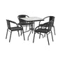 Flash Furniture TLH-073SQ-037BK4-GG 28" SQ Glass Metal Table w/ Black Rattan Edging & 4 Black Rattan Stack Chairs - Main view