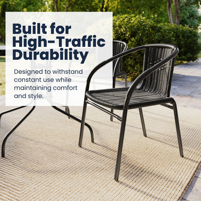 Flash Furniture TLH-073SQ-037BK4-GG 28" SQ Glass Metal Table w/ Black Rattan Edging & 4 Black Rattan Stack Chairs - View 4