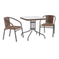 Flash Furniture TLH-073SQ-037BN2-GG 28" SQ Glass Metal Table with Dk Brown Rattan Edging & 2 Dk Brown Rattan Chairs (Dark Brown) - Main view