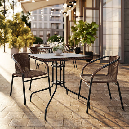 Flash Furniture TLH-073SQ-037BN2-GG 28" SQ Glass Metal Table with Dk Brown Rattan Edging & 2 Dk Brown Rattan Chairs (Dark Brown) - View 2