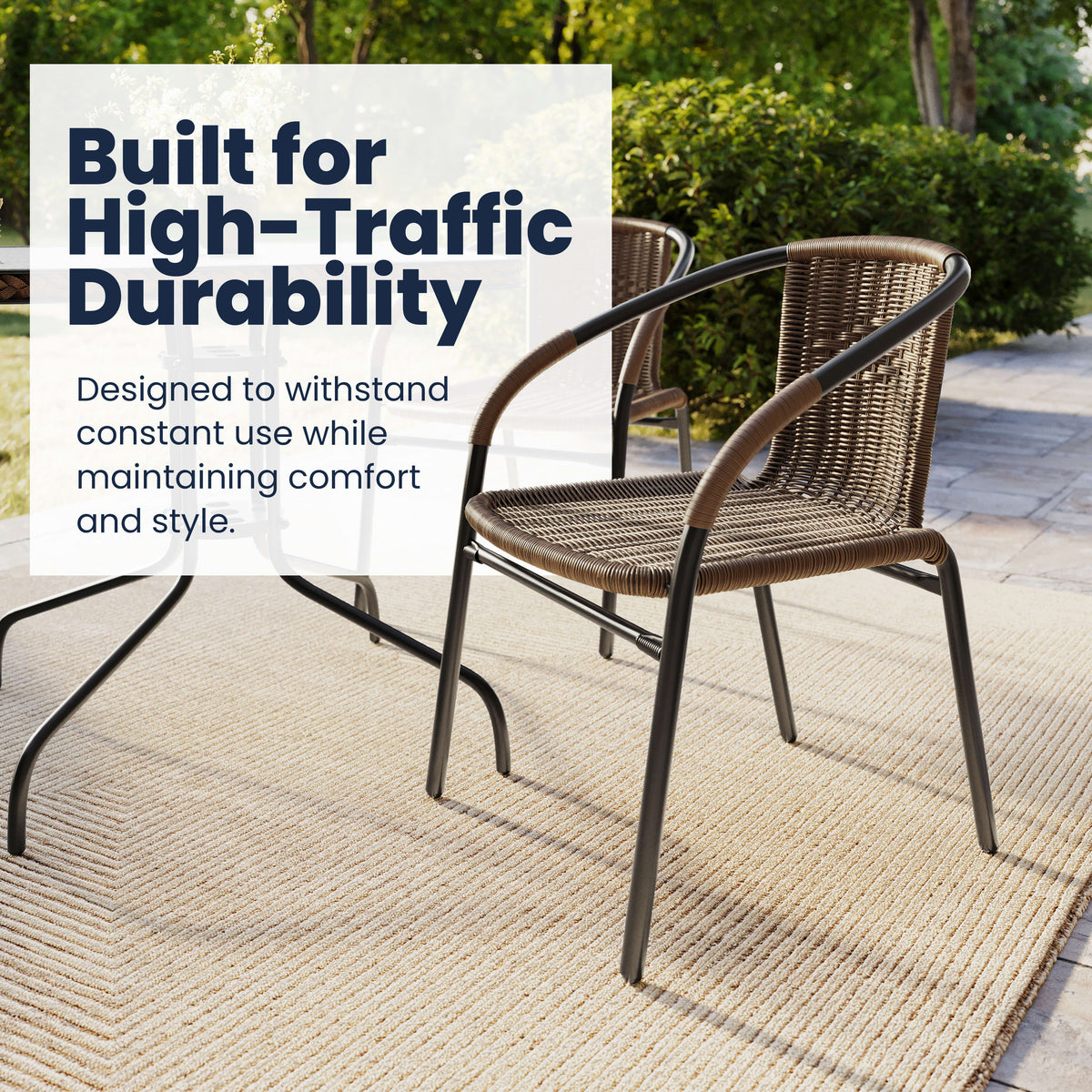 Flash Furniture TLH-073SQ-037BN2-GG 28" SQ Glass Metal Table with Dk Brown Rattan Edging & 2 Dk Brown Rattan Chairs (Dark Brown) - View 4