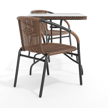Flash Furniture TLH-073SQ-037BN2-GG 28" SQ Glass Metal Table with Dk Brown Rattan Edging & 2 Dk Brown Rattan Chairs (Dark Brown) - View 11
