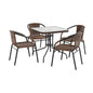 Flash Furniture TLH-073SQ-037BN4-GG 28" SQ Glass Metal Table with Dk Brown Rattan Edging & 4 Dk Brown Rattan Chairs (Dark Brown) - Main view