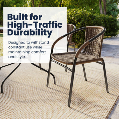 Flash Furniture TLH-073SQ-037BN4-GG 28" SQ Glass Metal Table with Dk Brown Rattan Edging & 4 Dk Brown Rattan Chairs (Dark Brown) - View 4
