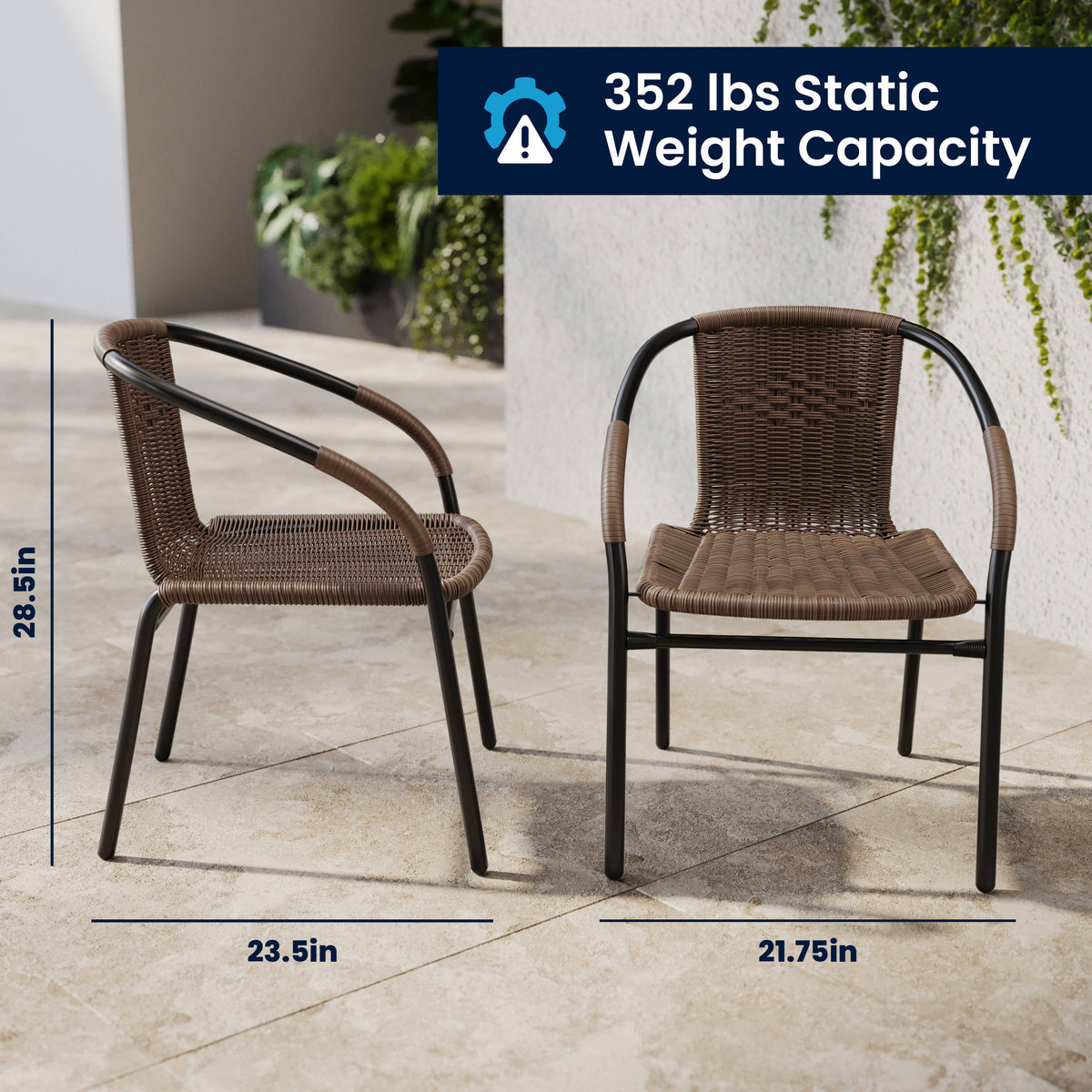 Flash Furniture TLH-073SQ-037BN4-GG 28" SQ Glass Metal Table with Dk Brown Rattan Edging & 4 Dk Brown Rattan Chairs (Dark Brown) - View 6