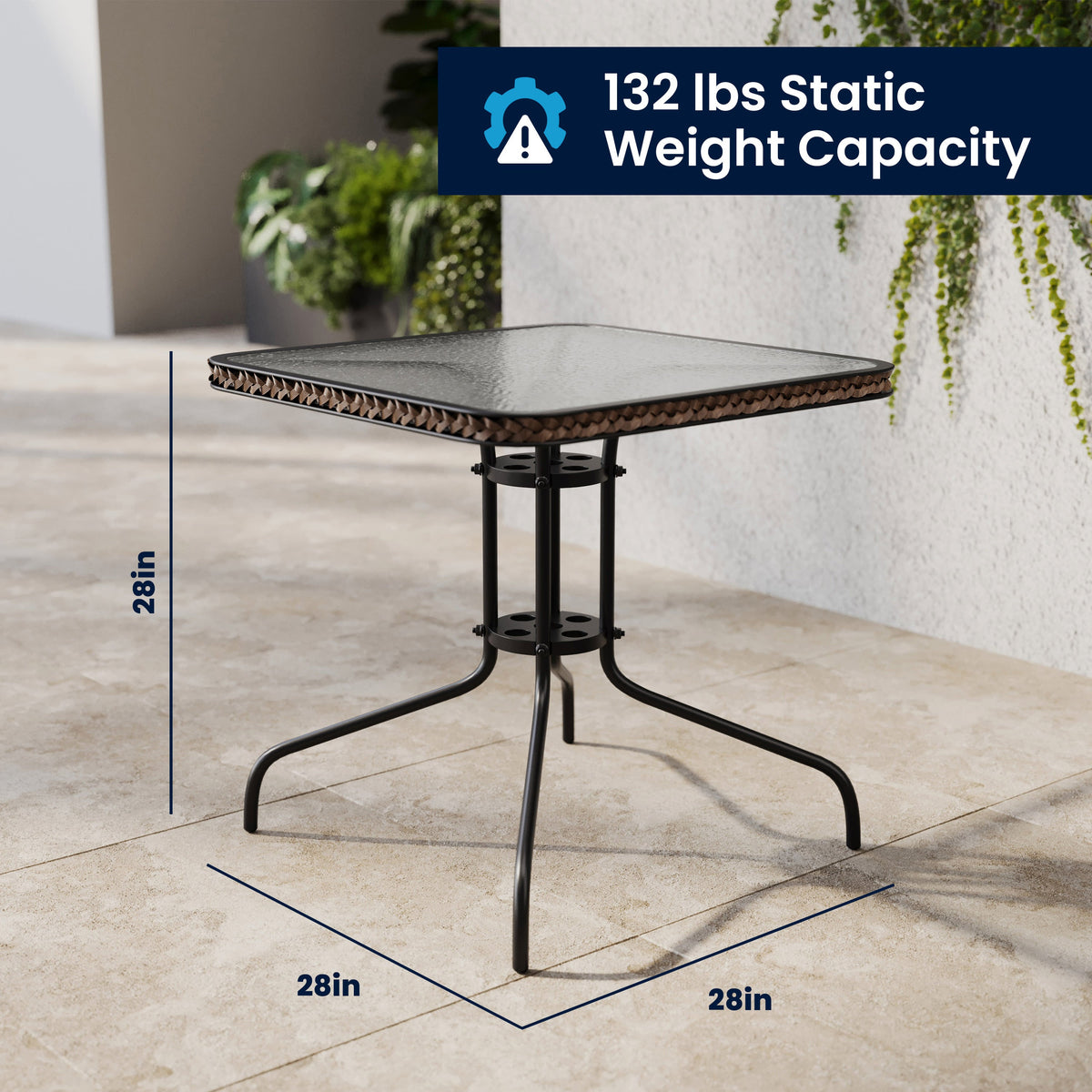 Flash Furniture TLH-073SQ-037BN4-GG 28" SQ Glass Metal Table with Dk Brown Rattan Edging & 4 Dk Brown Rattan Chairs (Dark Brown) - View 7