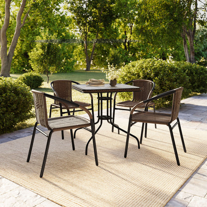 Flash Furniture TLH-073SQ-037BN4-GG 28" SQ Glass Metal Table with Dk Brown Rattan Edging & 4 Dk Brown Rattan Chairs (Dark Brown) - View 8
