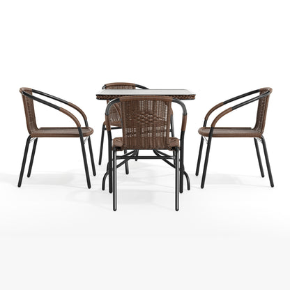 Flash Furniture TLH-073SQ-037BN4-GG 28" SQ Glass Metal Table with Dk Brown Rattan Edging & 4 Dk Brown Rattan Chairs (Dark Brown) - View 9