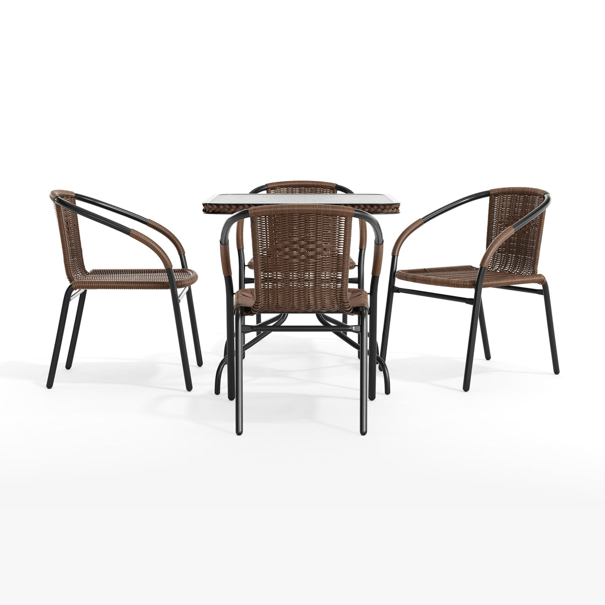 Flash Furniture TLH-073SQ-037BN4-GG 28" SQ Glass Metal Table with Dk Brown Rattan Edging & 4 Dk Brown Rattan Chairs (Dark Brown) - View 11