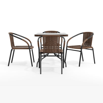 Flash Furniture TLH-073SQ-037BN4-GG 28" SQ Glass Metal Table with Dk Brown Rattan Edging & 4 Dk Brown Rattan Chairs (Dark Brown) - View 11