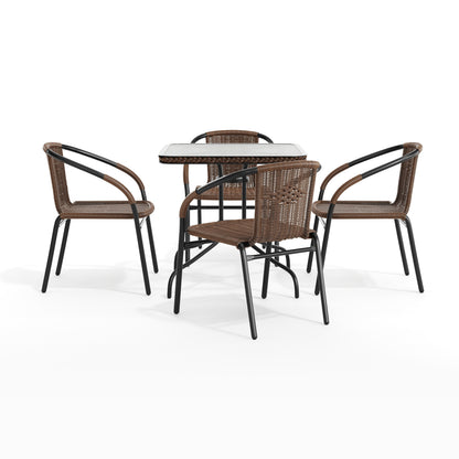 Flash Furniture TLH-073SQ-037BN4-GG 28" SQ Glass Metal Table with Dk Brown Rattan Edging & 4 Dk Brown Rattan Chairs (Dark Brown) - View 12