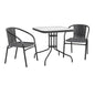 Flash Furniture TLH-073SQ-037GY2-GG 28" SQ Glass Metal Table with Gray Rattan Edging and 2 Gray Rattan Stack Chairs - Main view