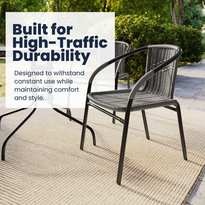 Flash Furniture TLH-073SQ-037GY2-GG 28" SQ Glass Metal Table with Gray Rattan Edging and 2 Gray Rattan Stack Chairs - View 4