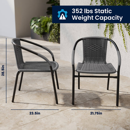 Flash Furniture TLH-073SQ-037GY2-GG 28" SQ Glass Metal Table with Gray Rattan Edging and 2 Gray Rattan Stack Chairs - View 6
