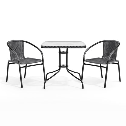 Flash Furniture TLH-073SQ-037GY2-GG 28" SQ Glass Metal Table with Gray Rattan Edging and 2 Gray Rattan Stack Chairs - View 12