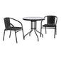Flash Furniture TLH-087RD-037BK2-GG 28" RD Glass Metal Table with Black Rattan Edging & 2 Black Rattan Stack Chairs - Main view