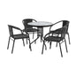 Flash Furniture TLH-087RD-037BK4-GG 28" RD Glass Metal Table with Black Rattan Edging & 4 Black Rattan Stack Chairs - Main view
