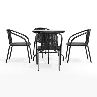Flash Furniture TLH-087RD-037BK4-GG 28" RD Glass Metal Table with Black Rattan Edging & 4 Black Rattan Stack Chairs - View 9
