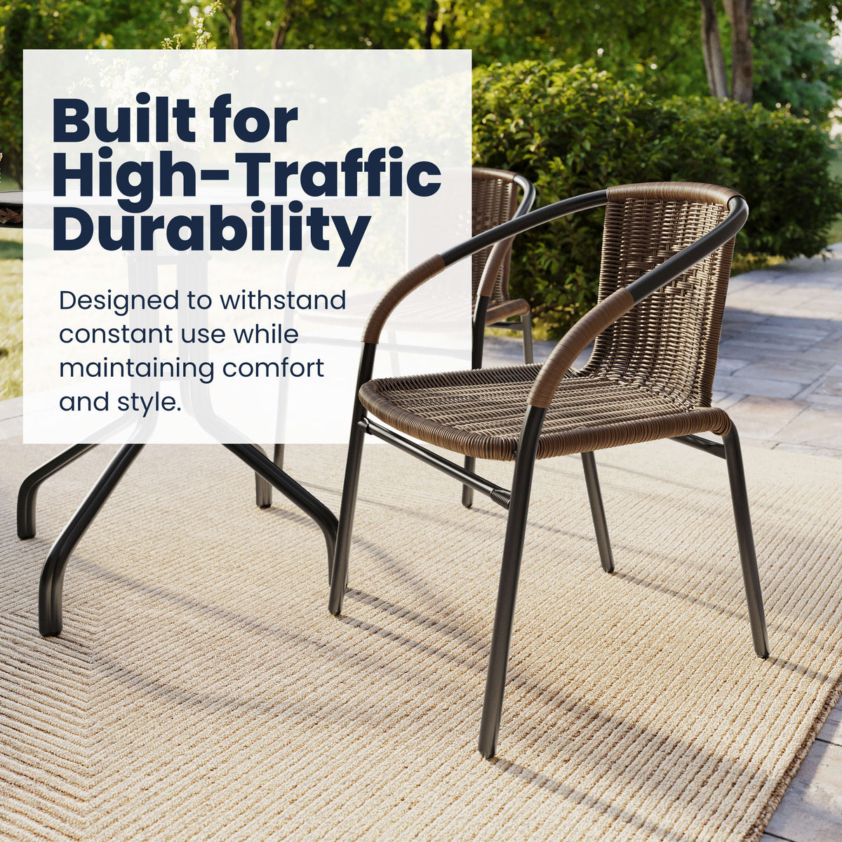 Flash Furniture TLH-087RD-037BN2-GG 28" RD Glass Metal Table w/ Dk Brown Rattan Edging & 2 Dk Brown Rattan Chairs (Dark Brown) - View 4