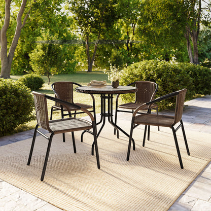 Flash Furniture TLH-087RD-037BN4-GG 28" RD Glass Metal Table w/ Dk Brown Rattan Edging & 4 Dk Brown Rattan Chairs (Dark Brown) - View 8