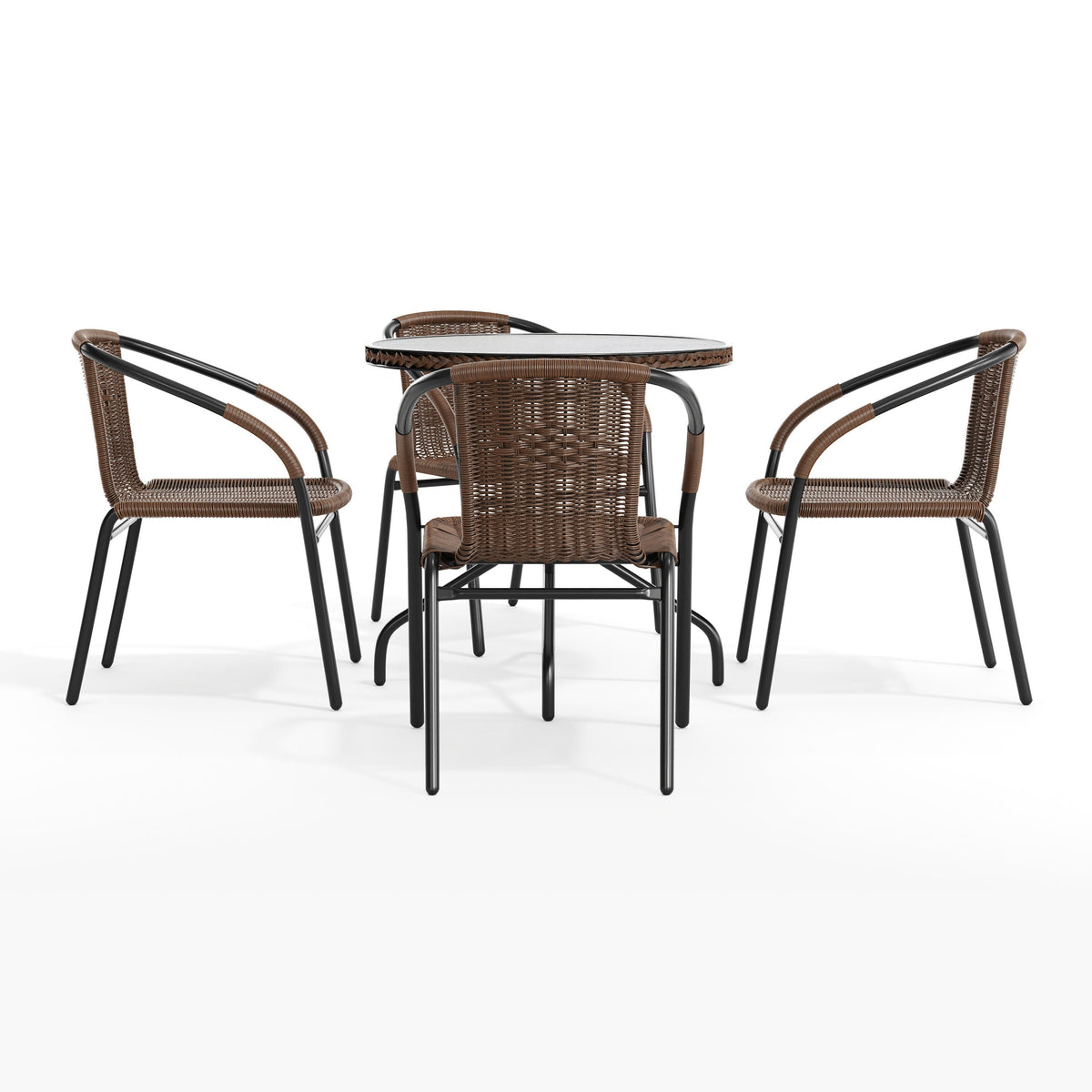 Flash Furniture TLH-087RD-037BN4-GG 28" RD Glass Metal Table w/ Dk Brown Rattan Edging & 4 Dk Brown Rattan Chairs (Dark Brown) - View 9