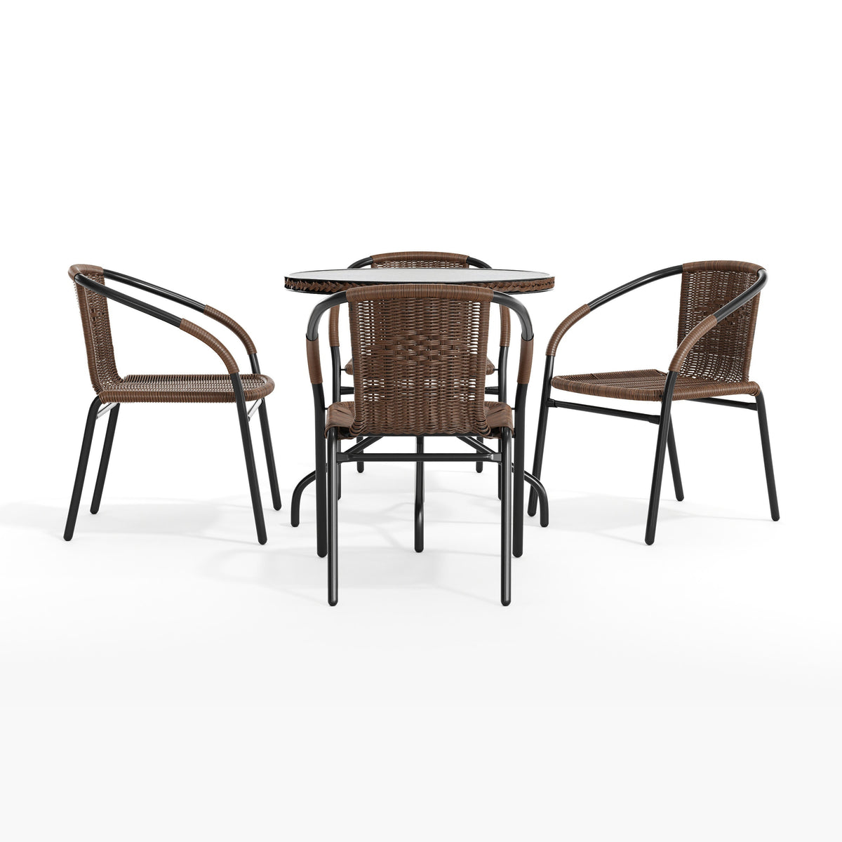 Flash Furniture TLH-087RD-037BN4-GG 28" RD Glass Metal Table w/ Dk Brown Rattan Edging & 4 Dk Brown Rattan Chairs (Dark Brown) - View 11
