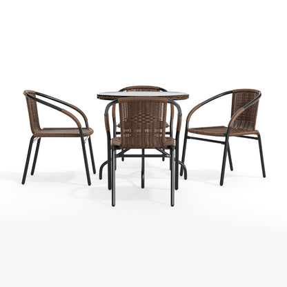 Flash Furniture TLH-087RD-037BN4-GG 28" RD Glass Metal Table w/ Dk Brown Rattan Edging & 4 Dk Brown Rattan Chairs (Dark Brown) - View 11