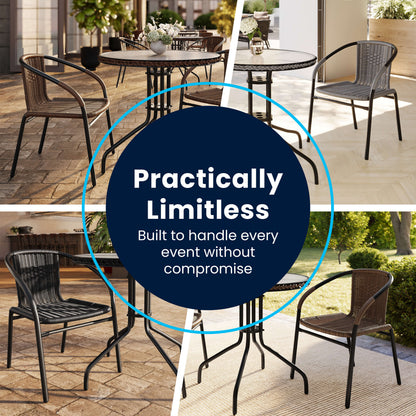 Flash Furniture TLH-087RD-037GY4-GG 28" RD Glass Metal Table with Gray Rattan Edging and 4 Gray Rattan Stack Chairs - View 5