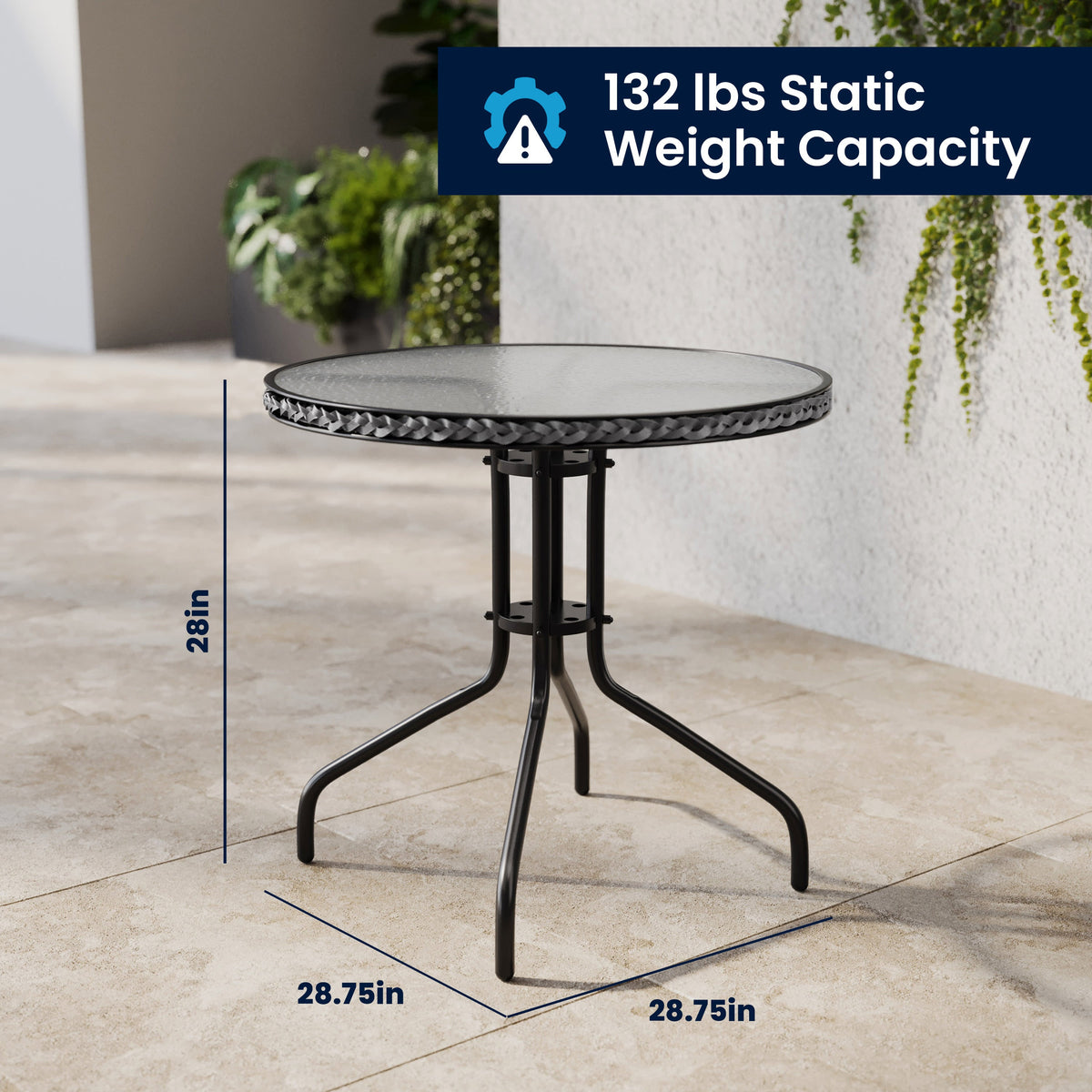 Flash Furniture TLH-087RD-037GY4-GG 28" RD Glass Metal Table with Gray Rattan Edging and 4 Gray Rattan Stack Chairs - View 7