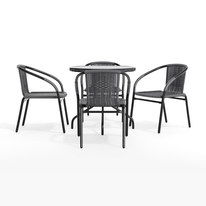 Flash Furniture TLH-087RD-037GY4-GG 28" RD Glass Metal Table with Gray Rattan Edging and 4 Gray Rattan Stack Chairs - View 11