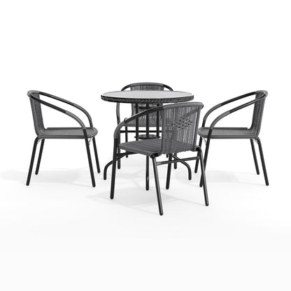 Flash Furniture TLH-087RD-037GY4-GG 28" RD Glass Metal Table with Gray Rattan Edging and 4 Gray Rattan Stack Chairs - View 12