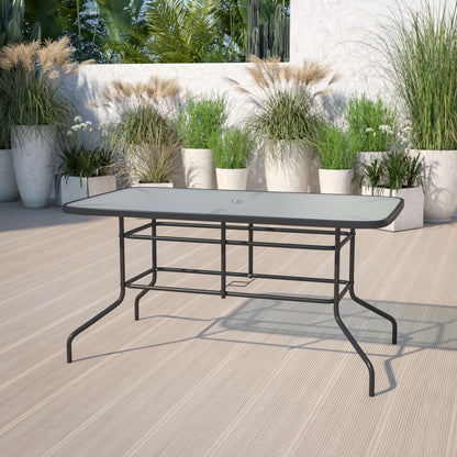 Flash Furniture TLH-089-GG 31.5" x 55" Rectangular Tempered Glass Metal Table with Umbrella Hole (Clear Top/Black Frame) - View 2