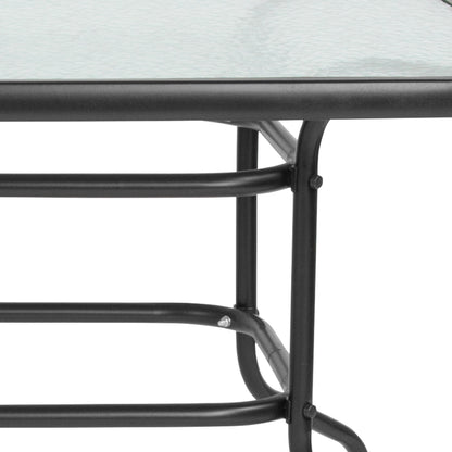 Flash Furniture TLH-089-GG 31.5" x 55" Rectangular Tempered Glass Metal Table with Umbrella Hole (Clear Top/Black Frame) - View 5