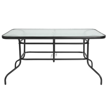 Flash Furniture TLH-089-GG 31.5" x 55" Rectangular Tempered Glass Metal Table with Umbrella Hole (Clear Top/Black Frame) - View 6