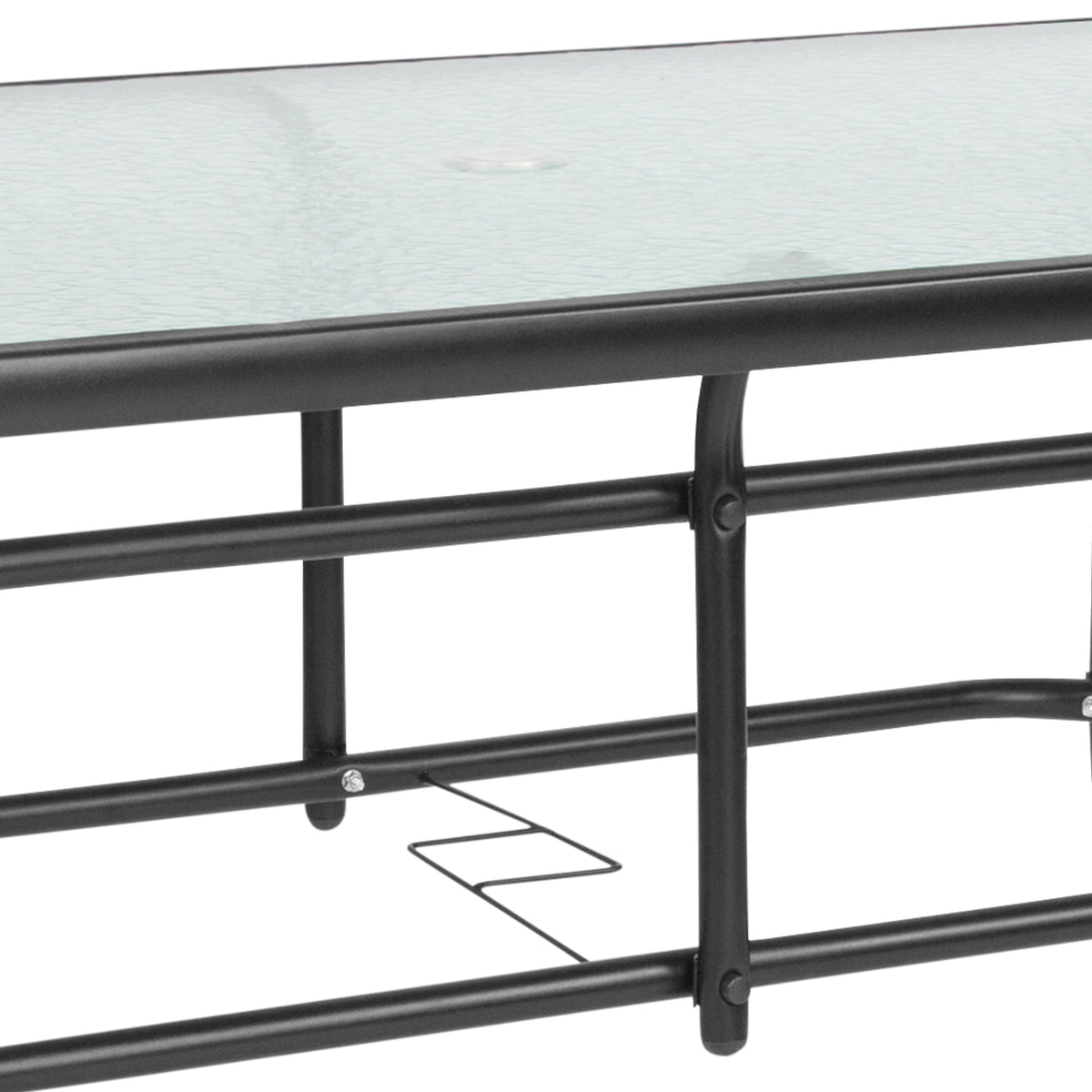 Flash Furniture TLH-089-GG 31.5" x 55" Rectangular Tempered Glass Metal Table with Umbrella Hole (Clear Top/Black Frame) - View 7