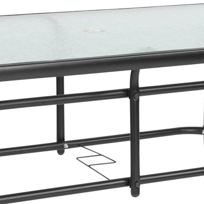 Flash Furniture TLH-089-GG 31.5" x 55" Rectangular Tempered Glass Metal Table with Umbrella Hole (Clear Top/Black Frame) - View 7