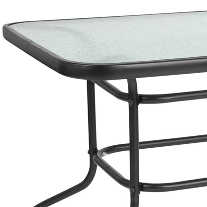 Flash Furniture TLH-089-GG 31.5" x 55" Rectangular Tempered Glass Metal Table with Umbrella Hole (Clear Top/Black Frame) - View 9