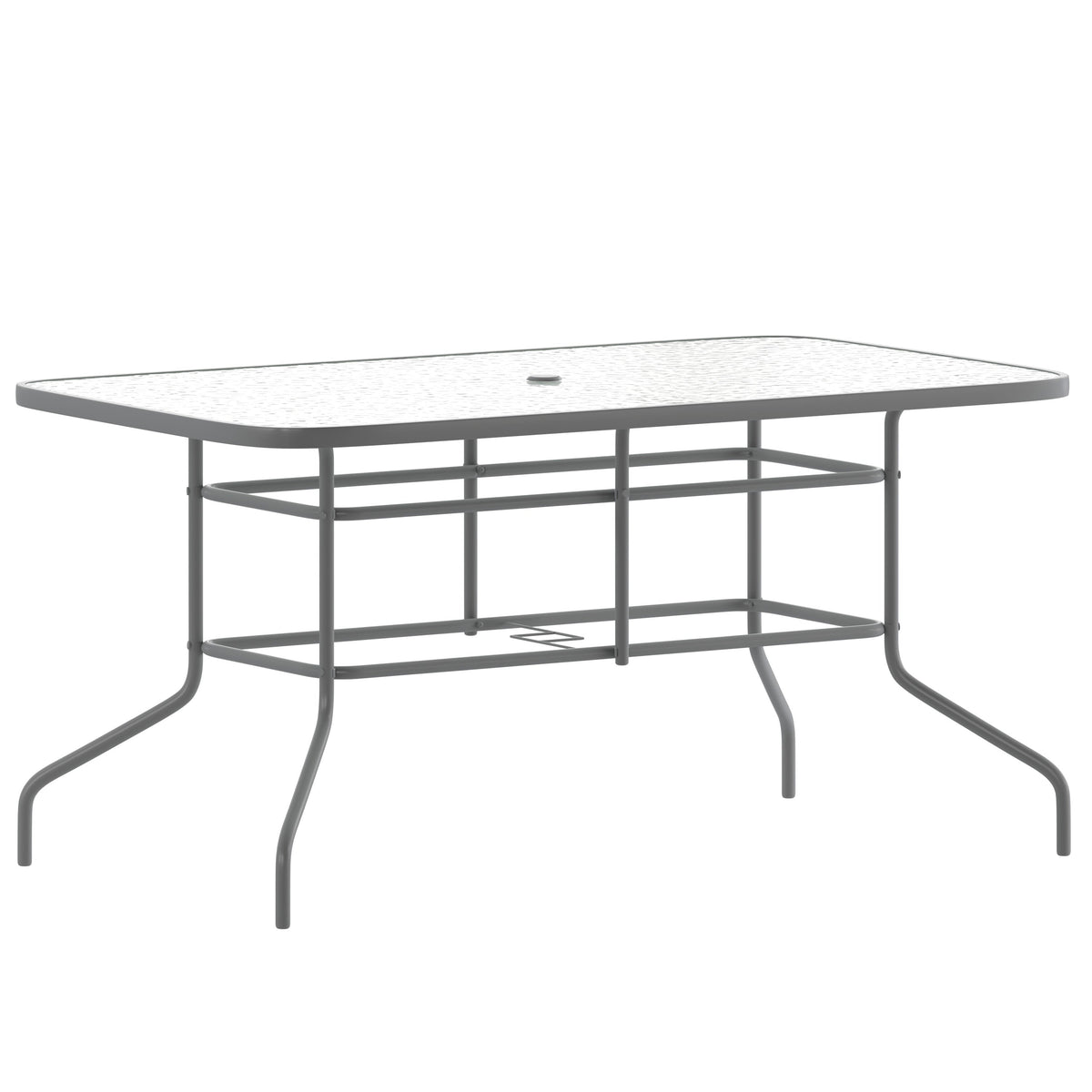 Flash Furniture TLH-089-SV-GG 31.5" x 55" Rectangular Tempered Glass Metal Table with Umbrella Hole - Silver (Clear Top/Silver Frame) - Main view
